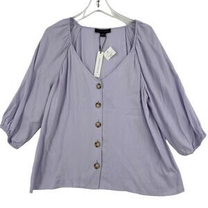 Sanctuary Blouse Size L Light Lavender Modern V-Neck Button Front Elbow Sleeve